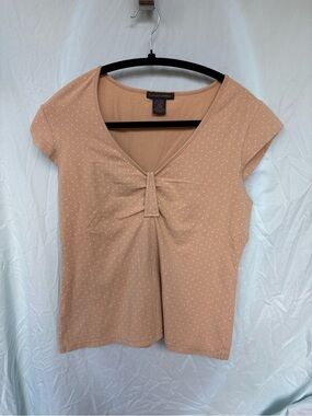 Women's Dusty Tan Short Sleeve V-Neck Top with Front Knot